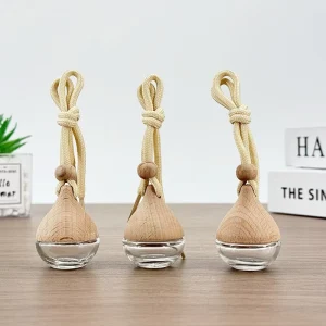Empty Car Hanging Air Fresheners Fragrance Aromatherapy Glass Bottle Car Hanging Perfume Bottle Diffuser Bottle with Wooden Cap