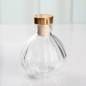 Empty Clear Round Pumpkin Shape Aromatherapy Reed Diffuser Fragrance Glass Bottle with Corks