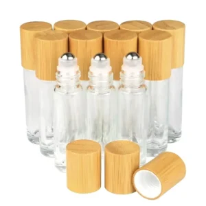 Empty Fancy Perfume Roll on Perfume 10 ml Clear Crystal Glass 10ml Roll on Bottle with Bamboo Lid Cap for Essential Oil