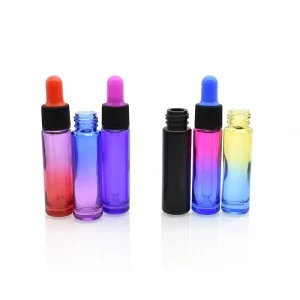 Empty Glass Aromatherapy Bottles 10ml Colored Portable Cosmetic Essential Oil Serum Dropper Bottles