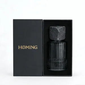 Empty Glass Perfume Bottles Natural Stone Cap Pump Sprayer 30ml 50ml 100ml Sizes Screen Printed Gold Stamped