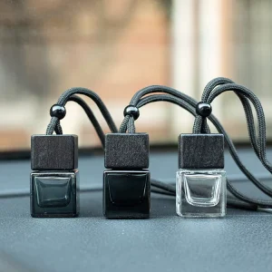 Empty Hanging Car Air Freshener Bottle 8ml Clear Black Square Car Perfume Essential Oil Aromatherapy Fragrance Diffuser Bottles
