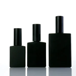 Empty Perfume Aromatherapy Essential Oil Refillable Rectangular 30ml Square Flat Black Glass Pump Bottle Screen Printing