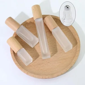 Empty Perfume Roll on Bottle with Wooden Caps 3ml 5ml 10ml 15ml Square Glass Perfume Roller Bottle with Roller Ball