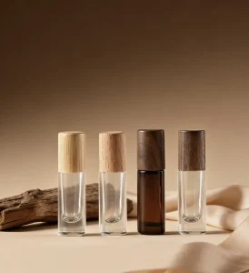 Essential Oil Glass Roll On Packaging Empty Perfume Bottle 3ml – 15ml Bamboo Wood Lid Roller Ball Rotating Bottle