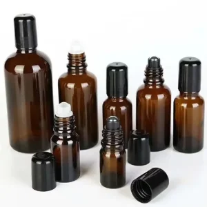 Essential Oil Glass Roll on Bottle 10ml 30ml 50ml Black Brown Perfume Cosmetic Body Oil with Metal Ball Various Sizes