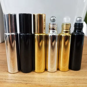 Essential Oil Perfume Bottle 10ml Electroplated Glass Bottle with Steel Glass Roller Ball