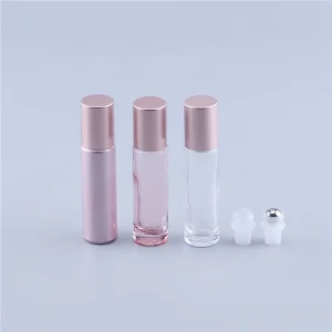 Essential Oil Use 10ml Pink Roll on Glass Roller Perfume Bottle With Glass or Stainless Steel Roller Ball and Rose Gold Cap