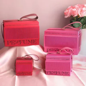 European Style Wedding Engagement Portable Perfume Gift Box Gold Plated Bridesmaid Return Rigid Boxes Pink Paperboard