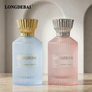 Factory Custom Crimp Empty Round Perfume Bottle 30ml 50ml 100ml Frosted Glass Perfume Bottles with Plastic Lids