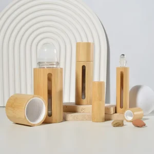 Factory Custom Logo Full Bamboo Spray Bottle Essential Oils Glass Roll on Bottles Roller Ball 5ml Bottle With Bamboo Lid