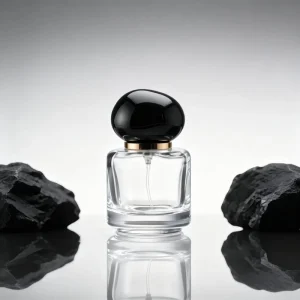 Factory Direct 50ml Square Glass Perfume Bottle with Pump Sprayer Black Oval Cap Gold Ring Refillable Silk Screen Printed