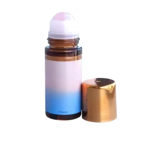 Factory Price 50ml Amber Perfume Roller Bottle Essential Oil Roller Bottles Cuticle Oil Roller Bottle with Rose Genuine Gemstone