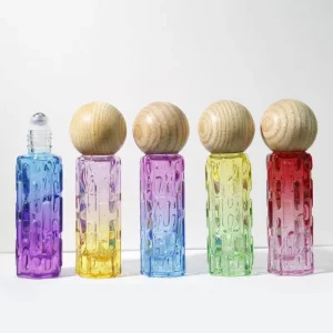 Factory Sale 10ml Luxury Glass Bottles Wooden Cap & Gradient Roll on for Ladies Perfume & Essential Oil