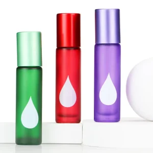 Fancy Color Glass 10 ml Roller on Perfume Bottle Essential Oil Roll on Bottle With Black Plastic Cap and Stainless Steel Roller