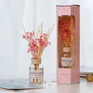 Fashion Hotel Home Fragrance Dried Flowers Stick Aroma Oil Air Freshener Bottle Private Label Custom Reed Diffuser Gift Box