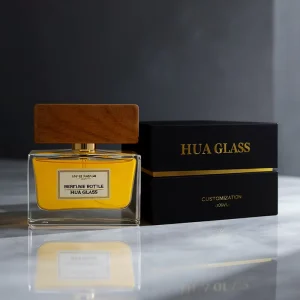 Flat Rectangular Transparent 30ml 50ml 100ml Empty Perfume Bottle Custom Logo Black Brown Wooden Cap Glass Perfume Bottle