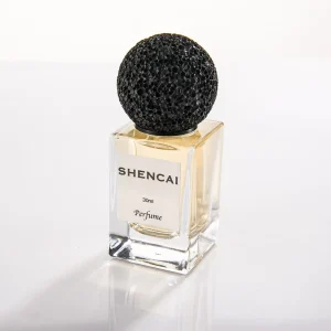 Fragrance High Grade Simple Design 30ml Rectangle Empty Transparent Glass Spray Perfume Parfum Bottle with Volcanic Rock Cap