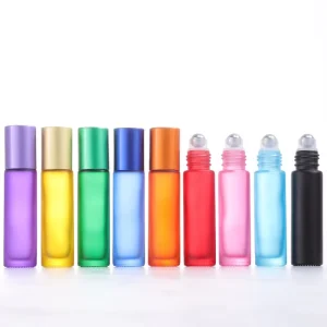 Frosted Black Round Glass Roller Bottles for Perfume Essential Oils