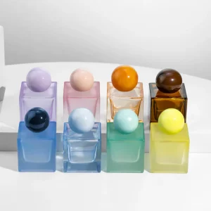 Frosted Gradient Glass Craft 50ml Square Perfume Bottle with Solid Ball Cap for Luxury Niche Fragrance