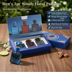 Gift Set 3 X 30ml Men’s Perfume Eau De Toilette Long lasting Woody & Floral Scent Cologne Body Spray Luxury