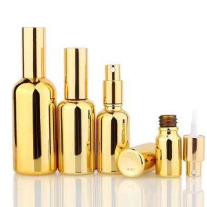 Glass Gold Bottle Gold Glass Spray Bottle with Gold Aluminum Mist Sprayer