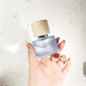 Glass Perfume Bottle Custom Round Frosted clear Blue Glass Perfume Bottle with Cap
