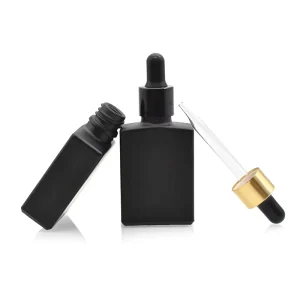 Glass Perfume Packaging Bottles 1oz 30ml Matte Black Rectangle Beard Oil Skin Care Serum Dropper Bottles
