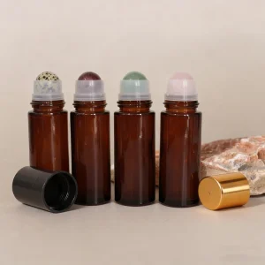 Glass Perfume Roll On Bottle 30 50ml Roll On Perfume Oil Bottle with Plastic Lid and Gemstone Roller