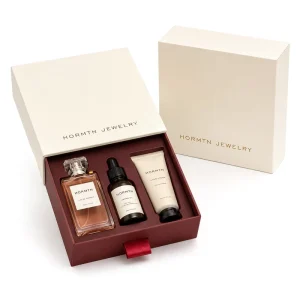 Gold Foil Cream Rigid Sliding Drawer Gift Box with Sponge Lining Eco Friendly Reusable Packaging for Perfume