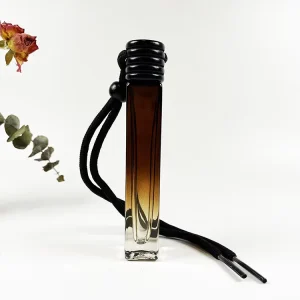Gradient 10ml Amber Long Square Car Hanging Perfume Bottle with Black Cap for Essential Oil and Auto Use