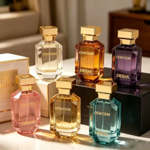 Gradient Color Glass Perfume Bottle with Gold Cap Refillable Mist Spray 30ml 50ml Sprayer Sealing Gift Box Packaging
