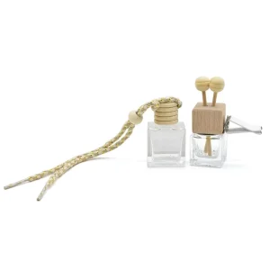 Hanging Car Glass Scent Vials 5ml 8ml Wood Lid Refillable Aromatherapy Glass Essential Oil Air Freshener Bottle