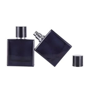 High-End Square Glass Perfume Bottles for Men’s Cologne 30ml 50ml 100ml Dark Blue Low MOQ with Spray Cap