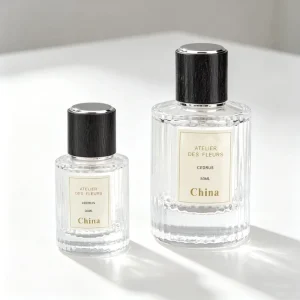 High Quality 30ml 50ml Textured Clear Glass Cylinder Perfume Oil Bottle with Lid and Sprayer for Fragrance Cosmetics