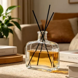 High Quality Empty 100ml 200ml 330ml 500ml Flat Square Glass Essential Oil Fragrance Reed Diffuser Bottle with Cork Lid