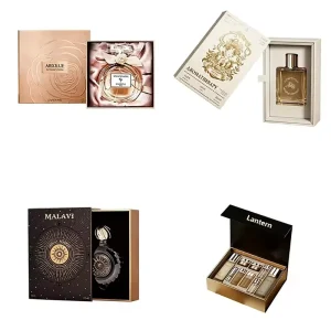 High end Perfume Gift Box Custom Designed Double Door Flip Top UV Printed Light Luxury Style Premium Gift Set Packaging