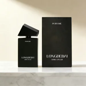 High-quality Customizable Men’s square 50ml and 100ml Transparent Matte Black Glass Perfume Spray Bottles and Paper Boxes
