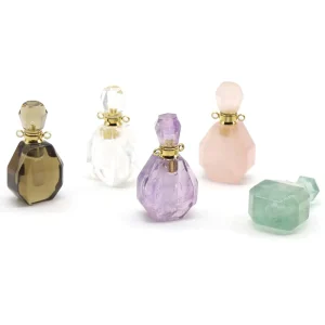 Hot Sell Natural Diy Stone 20*34mm Fragrance Containers High Quality Gemstone Crystal Perfume Bottle Necklace for Decor