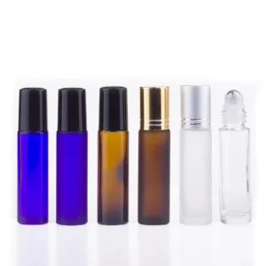 In Stock 10ml Frost Clear Amber Blue Glass Roll on Bottle With Black Silver Gold Cap for Essential Oil Perfume