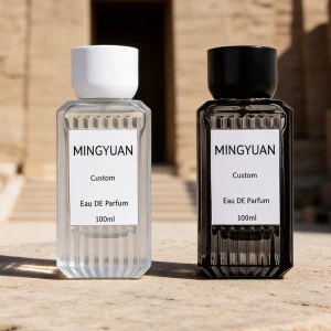 Irregular Polygon with Stripes Roman Columns Shape 100ml Luxury Perfume Bottle Black with Cone ABS Perfume Cap