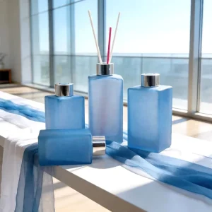 LANGXU Frosted Glass Aromatherapy Bottle Empty Refillable Glass Scent Diffuser Bottle with Silver Cap for Bathroom Decoration