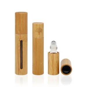 Laser Engraved Outer Covering Bamboo Shell 5ml 10ml Glass Roll on Essential Oil Perfume Bottle