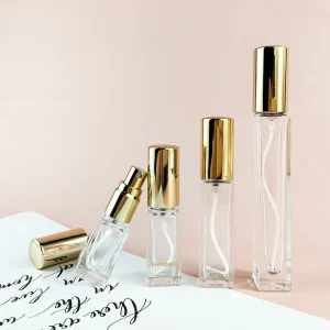Leakproof Travel Size Cosmetic Vial 8ml 10ml Square Glass Scent Spray Bottle with Metal Cap for Perfume
