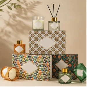 Long Lasting Fresh Fragrance Patterned Reed Diffuser And Soy Wax Glass Scented Candle Gift Set With Box