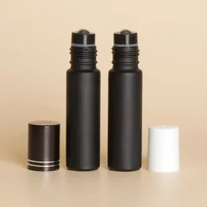 Luxury 10ml Cylinder Roll On Glass Bottles Matte Black Glossy Black & Brown with Glass & Metal Balls for High End Skincare