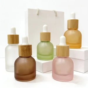 Luxury 10ml Frosted Glass Dropper Bottle Mini Perfume Container Essential Oils Bottles with Natural Bamboo Wooden Cap