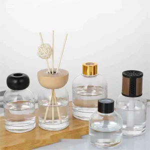 Luxury 120ml 150ml Clear Automatic Scent Diffuser Glass Bottle With Wooden Cap Rubber Stopper Essential Oil Aromatherapy Bottle