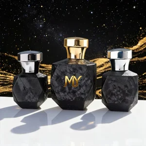 Luxury 30ml 50ml 100ml Square Multi faceted Black Crackle Glass Perfume Bottle with Zinc Alloy Cap for Brand Fragrance