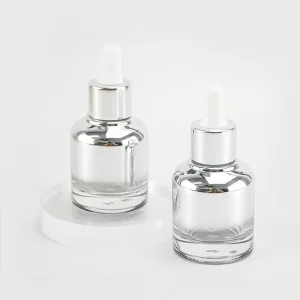 Luxury 30ml Highlaight Mirror Face Metal Silver Glossy Glass Dropper Bottle for Facial Serum Essential Oil Cosmetic Packaging